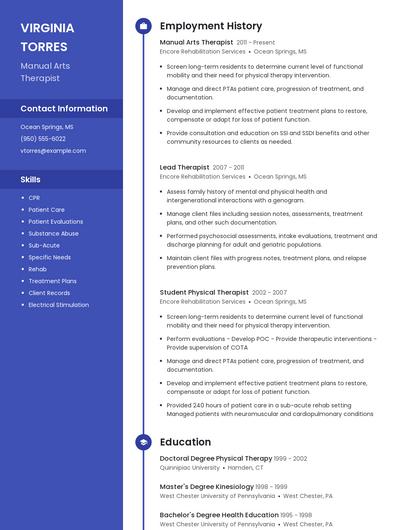 Manual Arts Therapist Resume