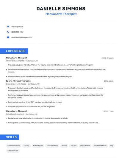 Manual Arts Therapist Resume