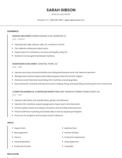 Manual Machinist Resume