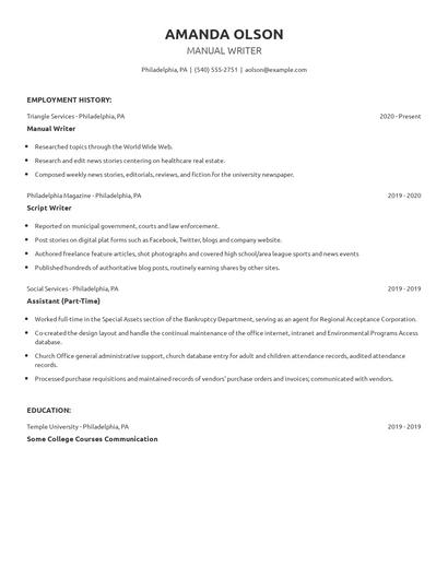 Manual Writer Resume