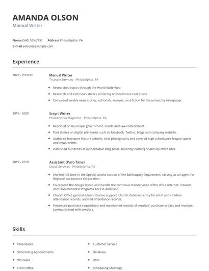 Manual Writer Resume