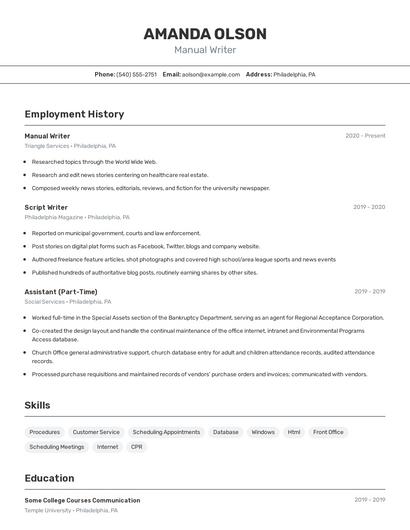 Manual Writer Resume