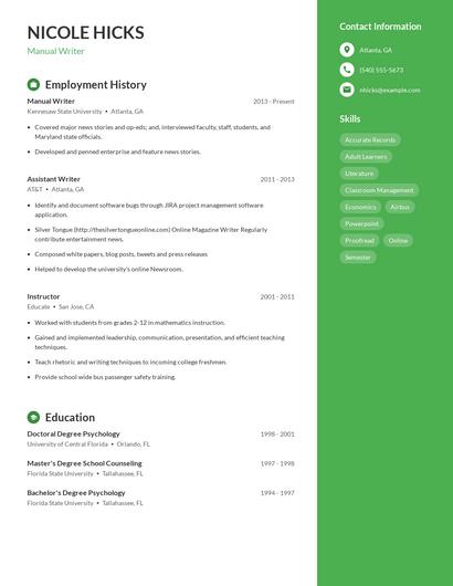 Manual Writer Resume