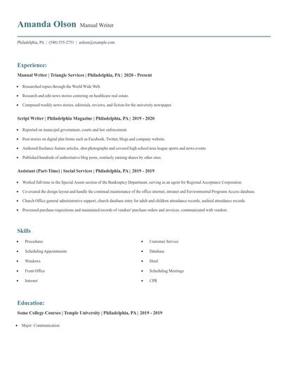 Manual Writer Resume