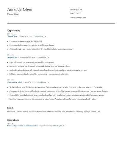 Manual Writer Resume