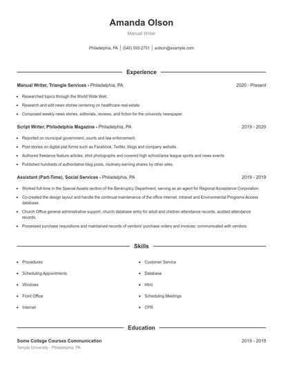 Manual Writer Resume