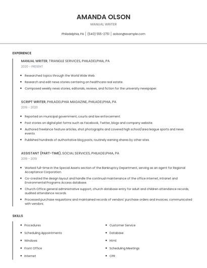 Manual Writer Resume