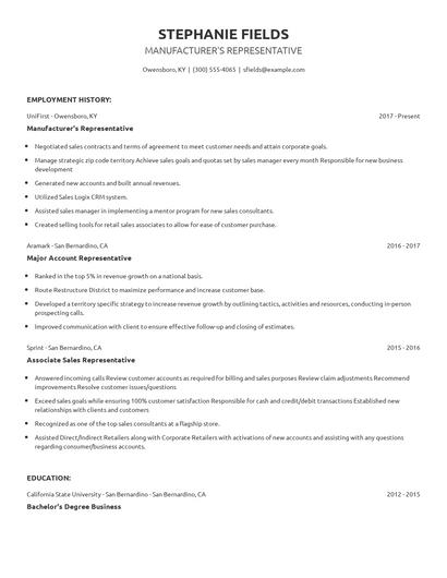 Manufacturer's Representative Resume