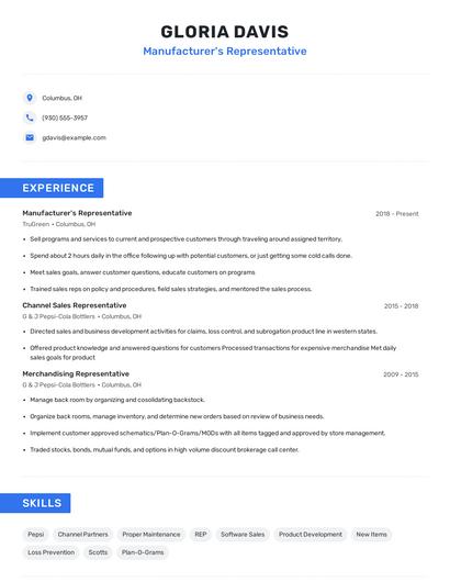 Manufacturer's Representative Resume