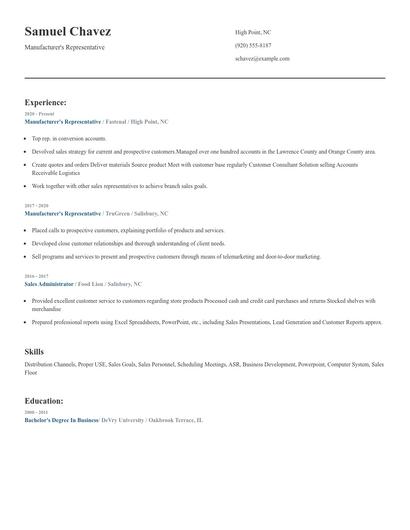 Manufacturer's Representative Resume
