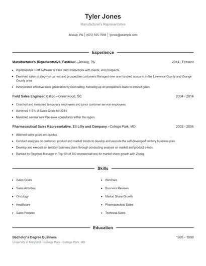 Manufacturer's Representative Resume