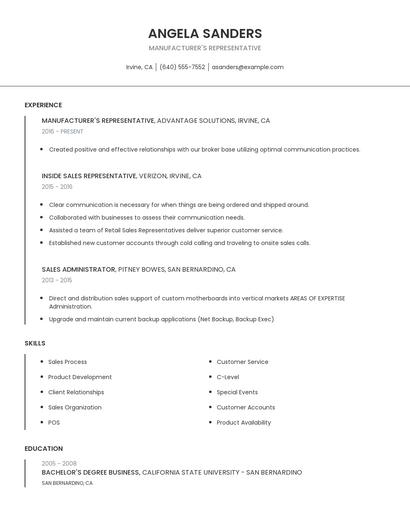 Manufacturer's Representative Resume