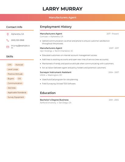 Manufacturers Agent Resume