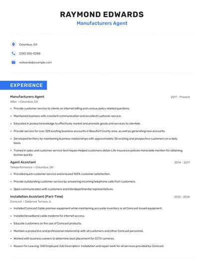 Manufacturers Agent Resume