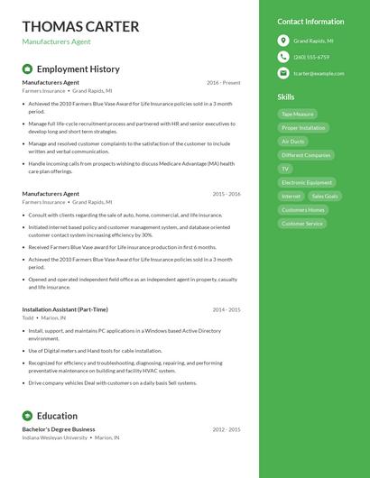 Manufacturers Agent Resume