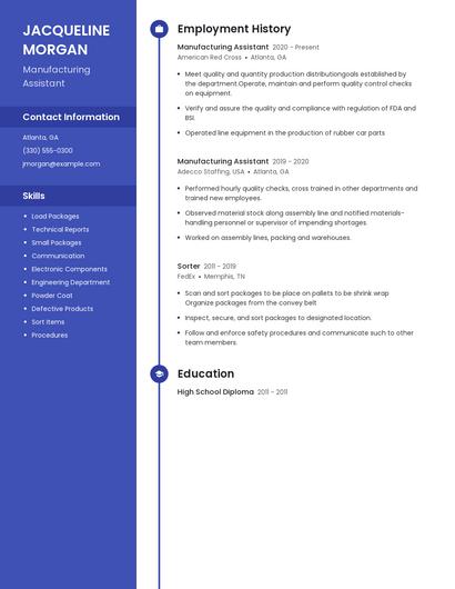 Manufacturing Assistant Resume