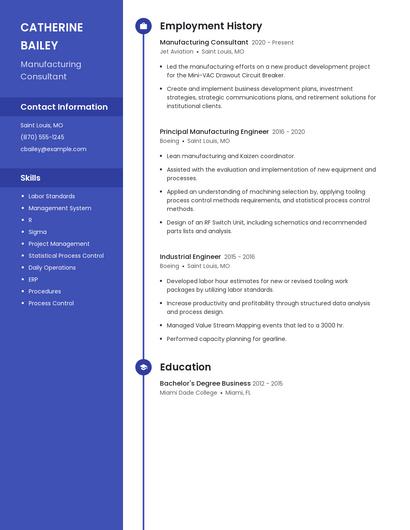 Manufacturing Consultant Resume
