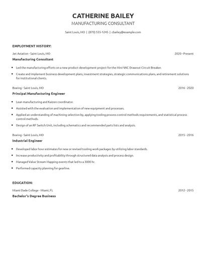 Manufacturing Consultant Resume