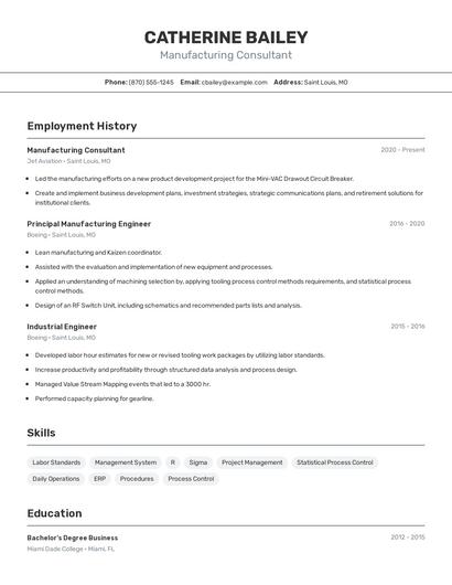 Manufacturing Consultant Resume