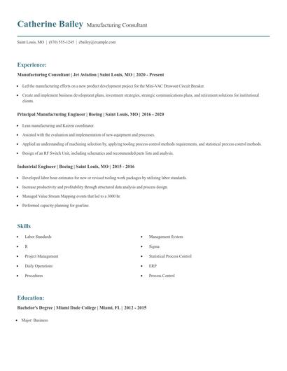 Manufacturing Consultant Resume