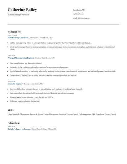 Manufacturing Consultant Resume