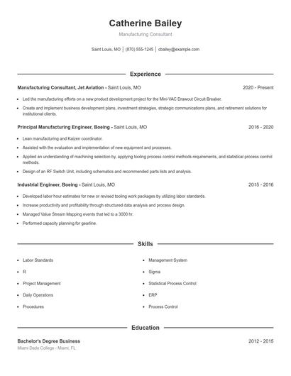 Manufacturing Consultant Resume