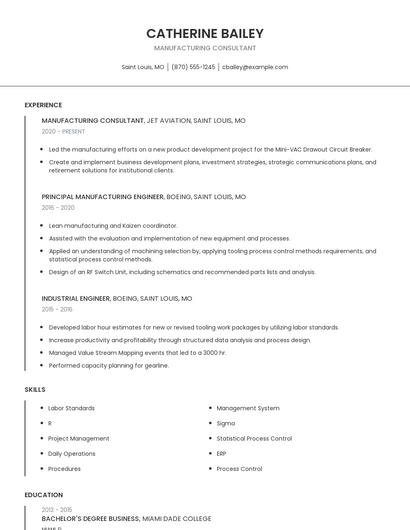 Manufacturing Consultant Resume