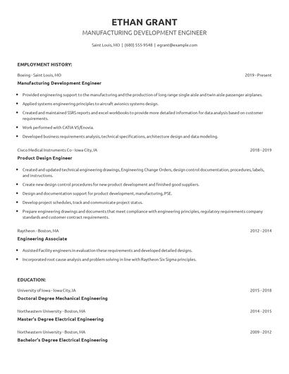 Manufacturing Development Engineer Resume