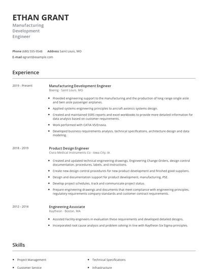 Manufacturing Development Engineer Resume