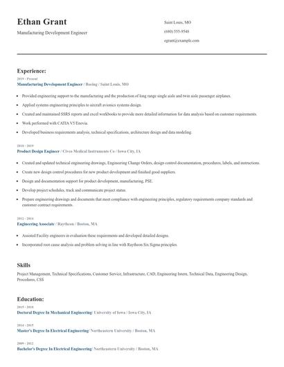 Manufacturing Development Engineer Resume