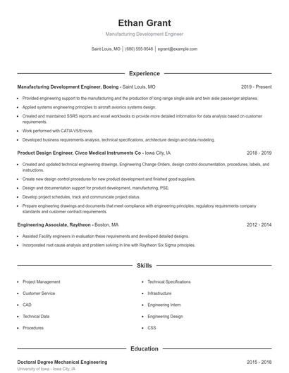 Manufacturing Development Engineer Resume