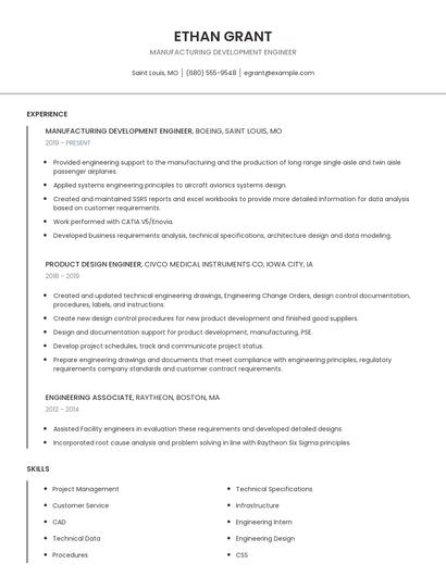 Manufacturing Development Engineer Resume