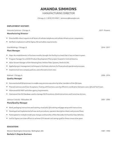 Manufacturing Director Resume