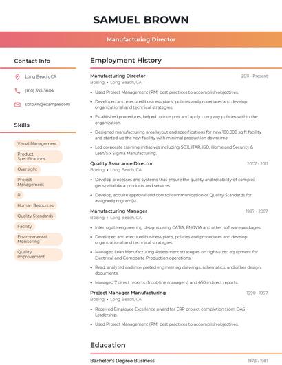 Manufacturing Director Resume
