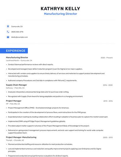 Manufacturing Director Resume