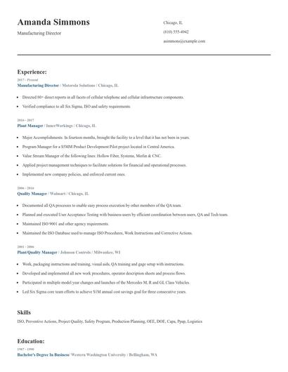 Manufacturing Director Resume