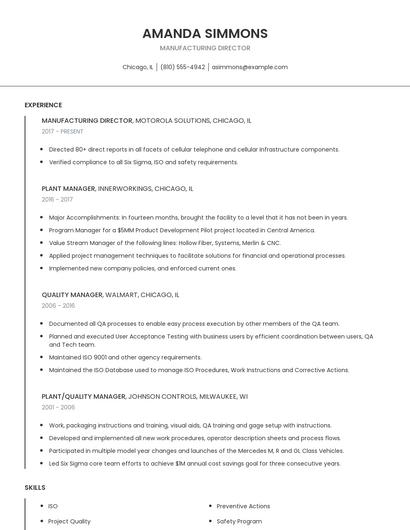 Manufacturing Director Resume