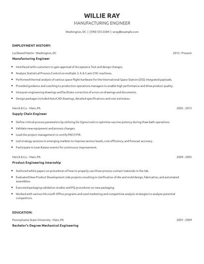 Manufacturing Engineer Resume