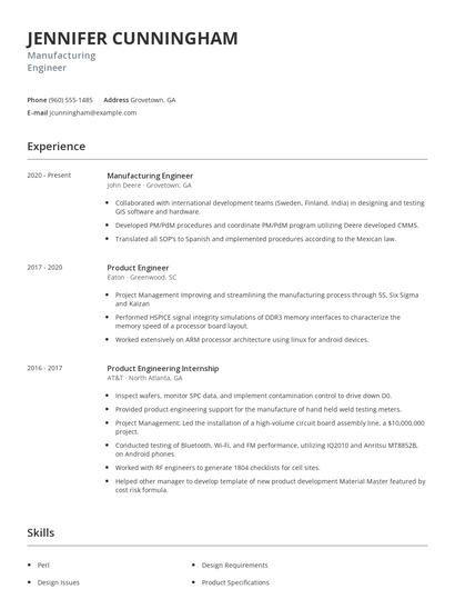 Manufacturing Engineer Resume
