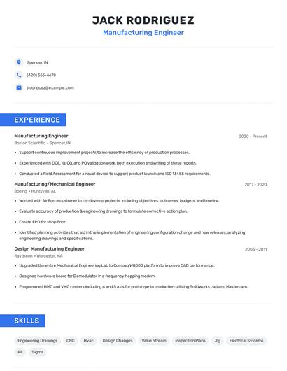 Manufacturing Engineer Resume