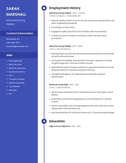 Manufacturing Helper Resume
