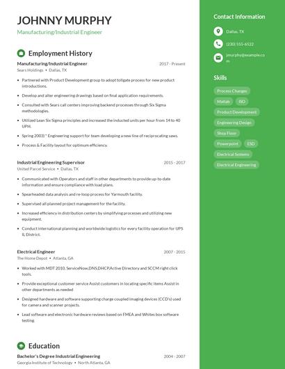 Manufacturing/Industrial Engineer Resume