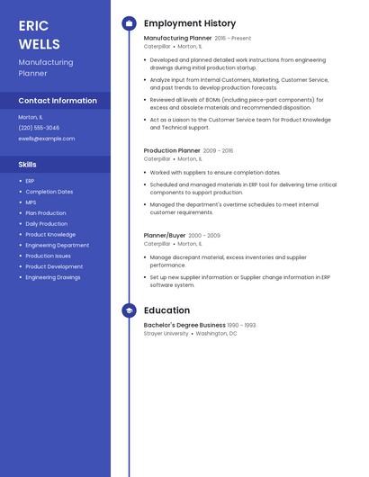 Manufacturing Planner Resume