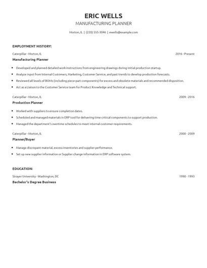 Manufacturing Planner Resume