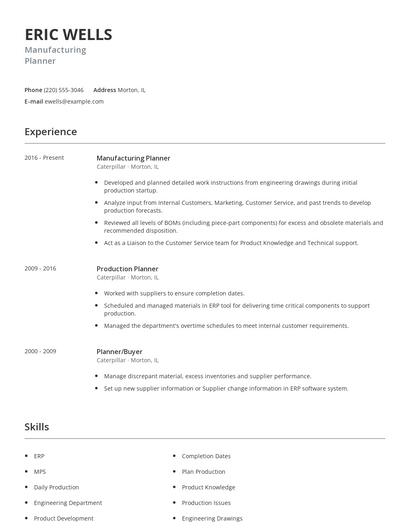 Manufacturing Planner Resume