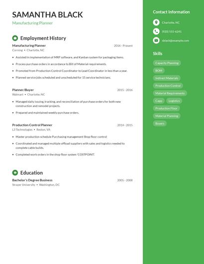 Manufacturing Planner Resume