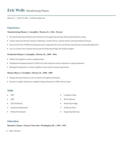Manufacturing Planner Resume