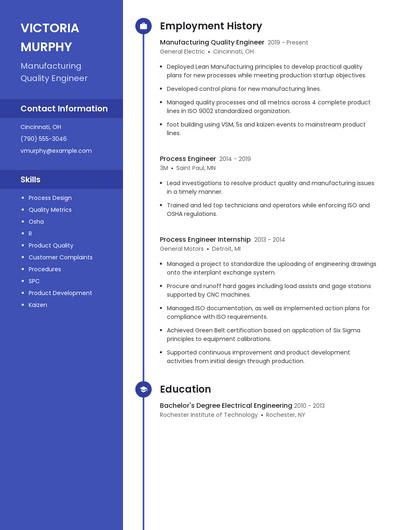 Manufacturing Quality Engineer Resume