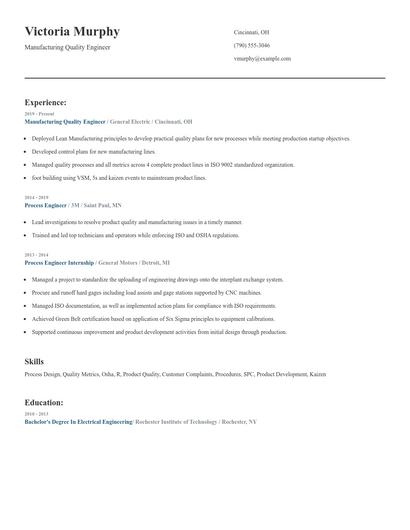 Manufacturing Quality Engineer Resume
