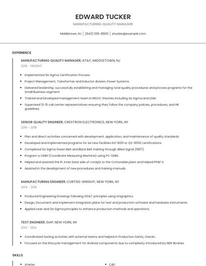 Manufacturing Quality Manager Resume